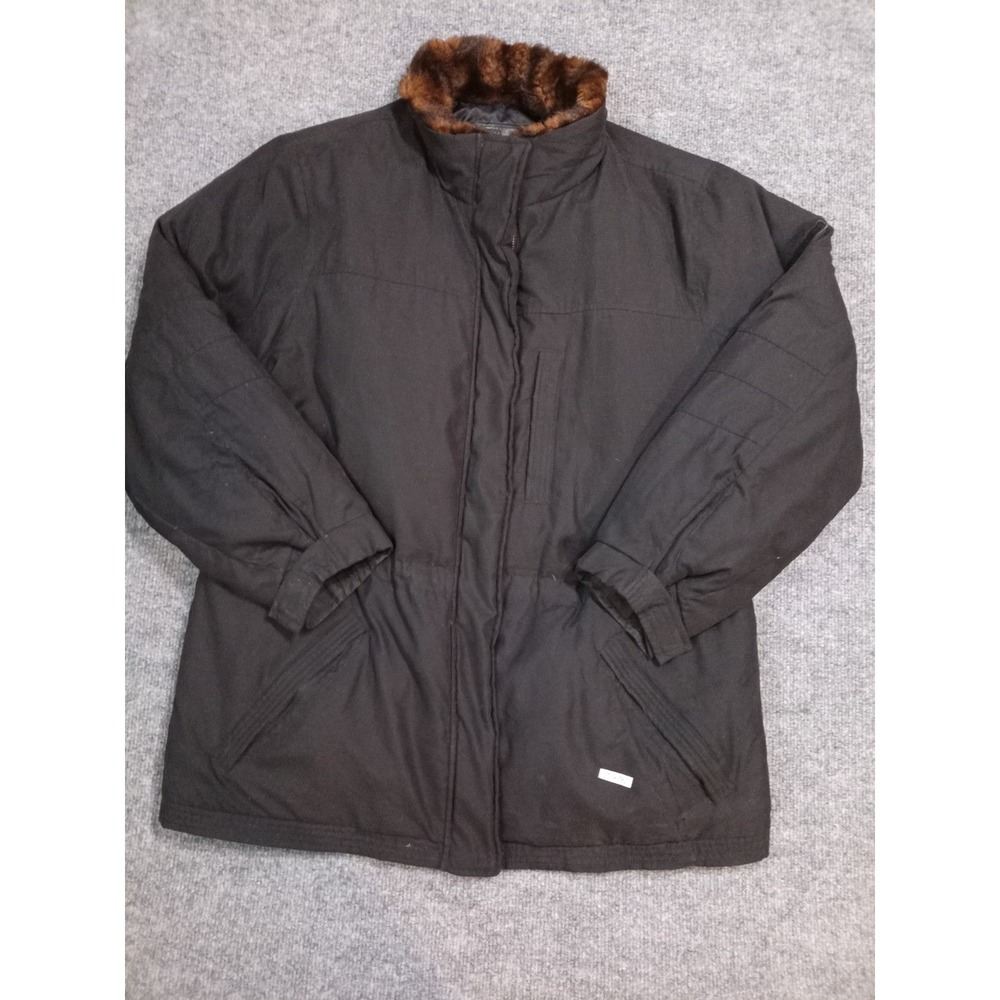 Lauren Eskimo Faux Fur Trim Winter Coat Jacket Women Medium Black Full Zip